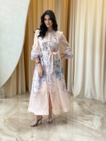 Φόρεμα maxi με floral print και στρας σομόν - Image 2