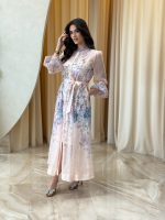 Φόρεμα maxi με floral print και στρας σομόν - Image 3