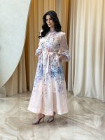 Φόρεμα maxi με floral print και στρας σομόν - Image 4