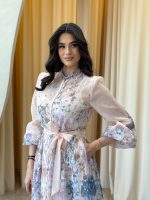 Φόρεμα maxi με floral print και στρας σομόν - Image 6