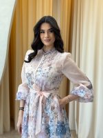 Φόρεμα maxi με floral print και στρας σομόν - Image 6