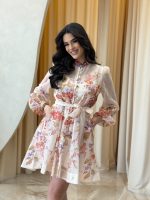 Φόρεμα mini floral με κουμπιά κόσμημα και στρας εκρού - Image 3