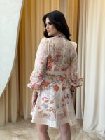 Φόρεμα mini floral με κουμπιά κόσμημα και στρας εκρού - Image 5