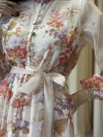 Φόρεμα mini floral με κουμπιά κόσμημα και στρας εκρού - Image 6