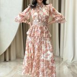 Φόρεμα maxi floral με αποσπώμενη ζώνη εκρού