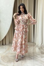 Φόρεμα maxi floral με αποσπώμενη ζώνη εκρού - Image 2