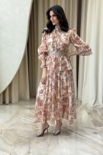 Φόρεμα maxi floral με αποσπώμενη ζώνη εκρού - Image 3