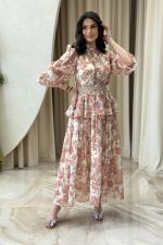 Φόρεμα maxi floral με αποσπώμενη ζώνη εκρού - Image 4