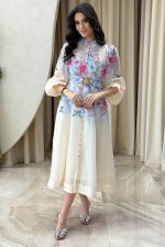 Φόρεμα midi με floral σχέδιο και ζώνη γαλάζιο - Image 2