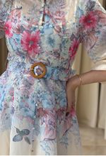 Φόρεμα midi με floral σχέδιο και ζώνη γαλάζιο - Image 5