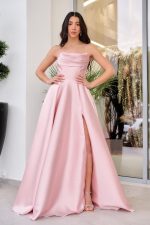 Φόρεμα maxi ταφτάς με διακοσμημένο μπούστο baby pink