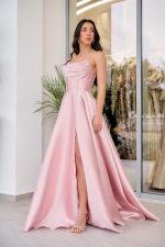 Φόρεμα maxi ταφτάς με διακοσμημένο μπούστο baby pink - Image 3