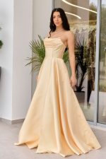 Φόρεμα maxi ταφτάς με διακοσμημένο μπούστο κίτρινο - Image 4