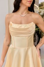 Φόρεμα maxi ταφτάς με διακοσμημένο μπούστο κίτρινο - Image 6