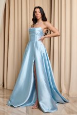 Φόρεμα maxi ταφτάς με διακοσμημένο μπούστο baby blue - Image 4