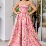 Φόρεμα maxi μπροκάρ balloon στράπλες ροζ