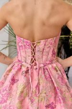 Φόρεμα maxi μπροκάρ balloon στράπλες ροζ - Image 7