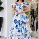 Φόρεμα maxi off shoulder με βολάν λευκό