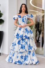 Φόρεμα maxi off shoulder με βολάν λευκό