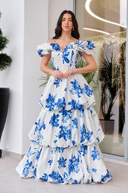 Φόρεμα maxi off shoulder με βολάν λευκό