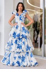 Φόρεμα maxi off shoulder με βολάν λευκό - Image 2