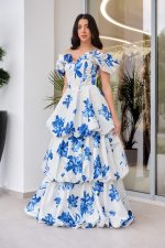 Φόρεμα maxi off shoulder με βολάν λευκό - Image 3