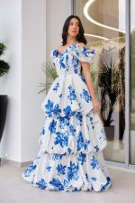 Φόρεμα maxi off shoulder με βολάν λευκό - Image 4