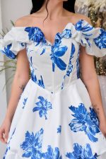 Φόρεμα maxi off shoulder με βολάν λευκό - Image 6