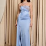 Φόρεμα maxi με σχέδιο στρας dusty blue