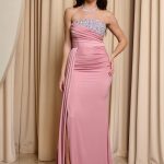 Φόρεμα maxi με σχέδιο στρας dusty pink