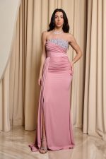 Φόρεμα maxi με σχέδιο στρας dusty pink