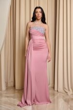 Φόρεμα maxi με σχέδιο στρας dusty pink - Image 2