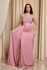 Φόρεμα maxi με σχέδιο στρας dusty pink - Image 3