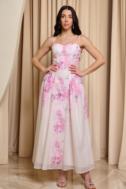 Φόρεμα maxi με floral μοτίβο ροζ