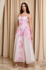 Φόρεμα maxi με floral μοτίβο ροζ - Image 3