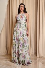 Φόρεμα maxi floral με halter λαιμόκοψη εκρού - Image 2