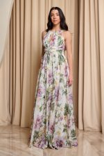Φόρεμα maxi floral με halter λαιμόκοψη εκρού - Image 3