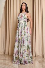 Φόρεμα maxi floral με halter λαιμόκοψη εκρού - Image 4