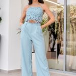 Σετ τοπ - παντελόνι baby blue