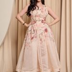 Φόρεμα midi floral με ζώνη μπεζ