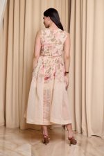 Φόρεμα midi floral με ζώνη μπεζ - Image 5