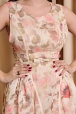 Φόρεμα midi floral με ζώνη μπεζ - Image 6