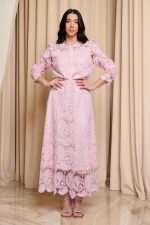 Σετ πουκάμισο - φούστα με δαντέλα και πέρλες baby pink