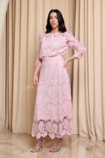 Σετ πουκάμισο - φούστα με δαντέλα και πέρλες baby pink - Image 3