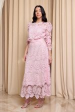 Σετ πουκάμισο - φούστα με δαντέλα και πέρλες baby pink - Image 4