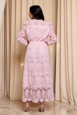 Σετ πουκάμισο - φούστα με δαντέλα και πέρλες baby pink - Image 5