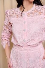 Σετ πουκάμισο - φούστα με δαντέλα και πέρλες baby pink - Image 6
