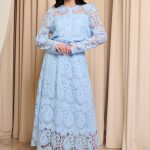 Σετ πουκάμισο - φούστα με δαντέλα και πέρλες baby blue