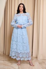 Σετ πουκάμισο - φούστα με δαντέλα και πέρλες baby blue