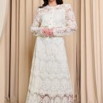 Σετ πουκάμισο - φούστα με δαντέλα και πέρλες μπεζ